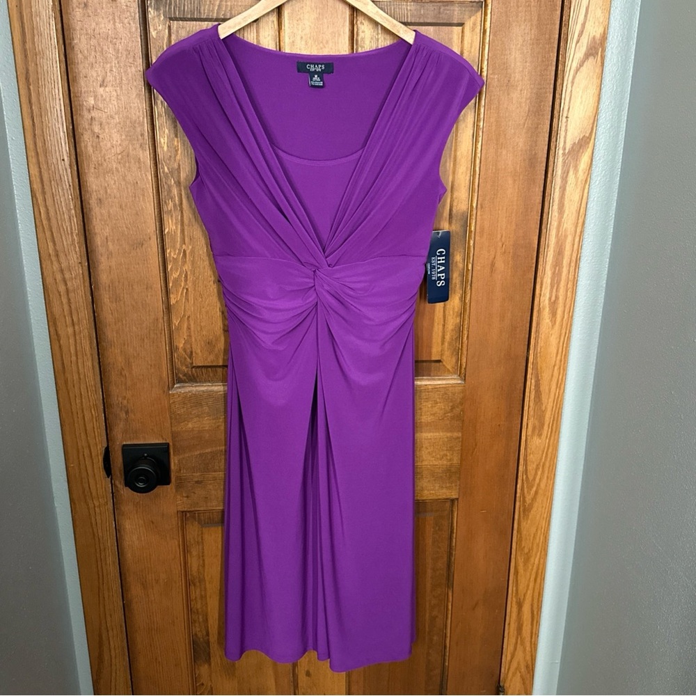 New Y2K Purple Twist Front Midi Dress Cap Sleeve Stretch 00s Office Medium 💜